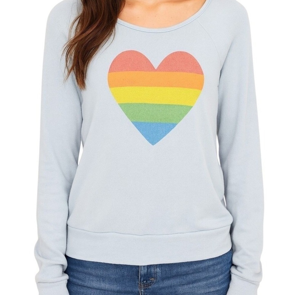 Sundry Rainbow Heart Sweatshirt Women's 1 (SmalI) Pullover Soft Chic Comfort USA